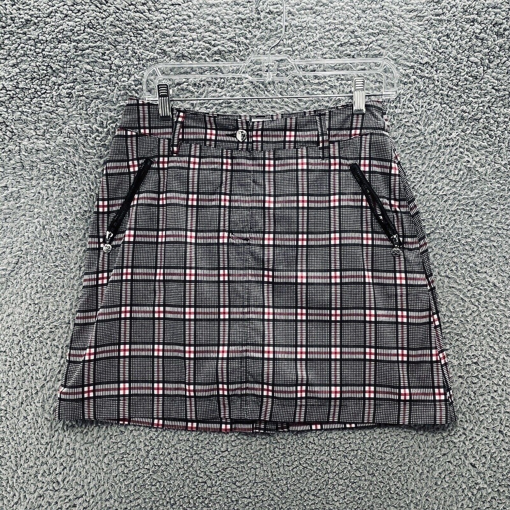 Daily Sports Skort Black Pink Plaid Polyester Golf Zipper Pocket Skirt‎